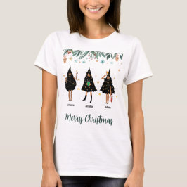 Camiseta Mulheres Negras Vestidas em Árvore Negra de Natal