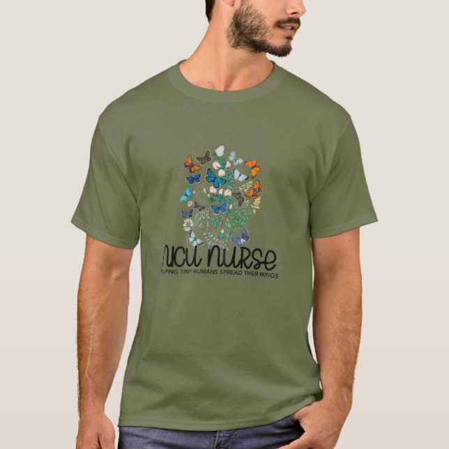 Camiseta Mulheres NICU Enfermeiras Borboletas Pequenas Pess (Frente)