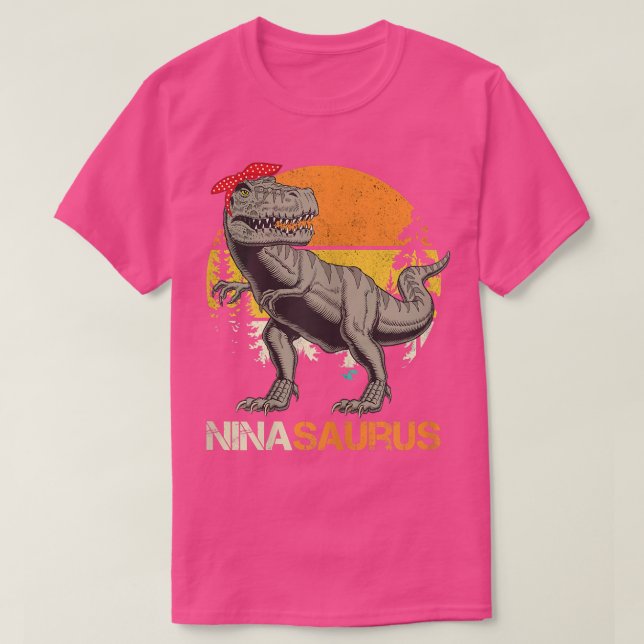 Camiseta Mulheres Ninassaurus T rex Dinossauros Nina Saurus (Frente do Design)