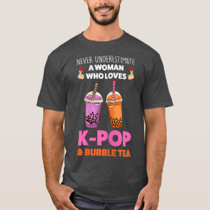 Camiseta Mulheres nunca em "k-pop" e "bubble tea Animch"