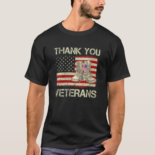 Camiseta Mulheres Obrigado Veteranos Combatem Botas Veteran (Frente)
