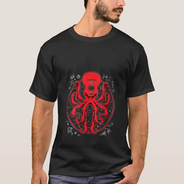 Camiseta Mulheres Octopus Guitar T Music Kraken Electric Ba (Frente)