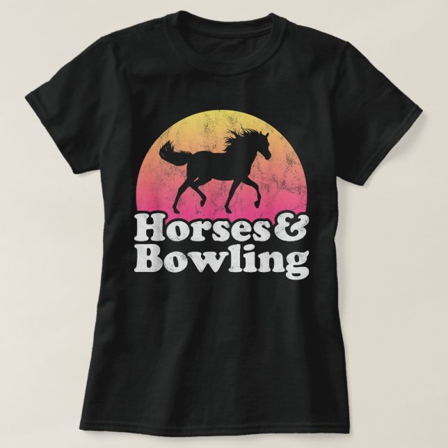 Camiseta Mulheres ou Meninas Cavalos e Boliche (Frente do Design)