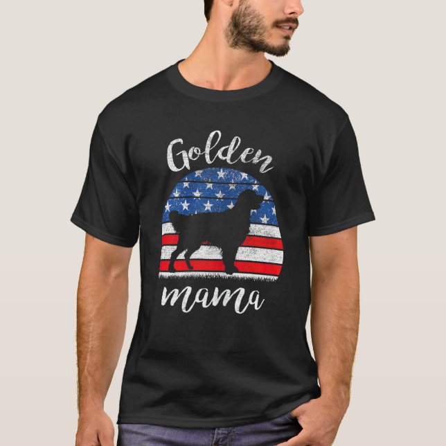 Camiseta Mulheres Ouro de Bandeira Americano Retriever Mama (Frente)
