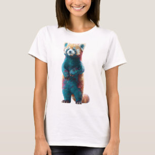 Camiseta Mulheres Panda Vermelho Galáctico Turquesa e Carme
