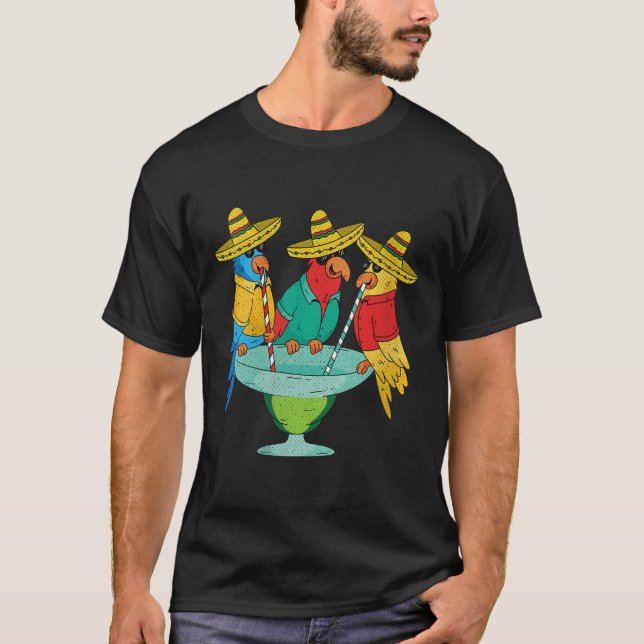 Camiseta Mulheres Parrot Cinco De Mayo Funny Bebendo Tequil (Frente)