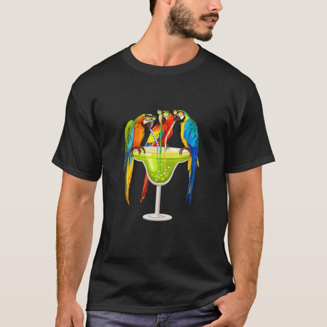 Camiseta Mulheres Parrots Bebendo Margarita Nas Férias De V (Frente)