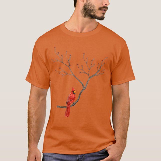 Camiseta Mulheres Pássaro Cardinal Vermelho Amantes de Páss (Frente)