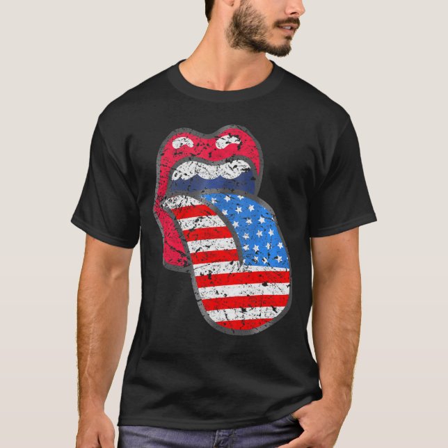 Camiseta Mulheres Patriotas Orgulhosas Lábios de Língua Ban (Frente)
