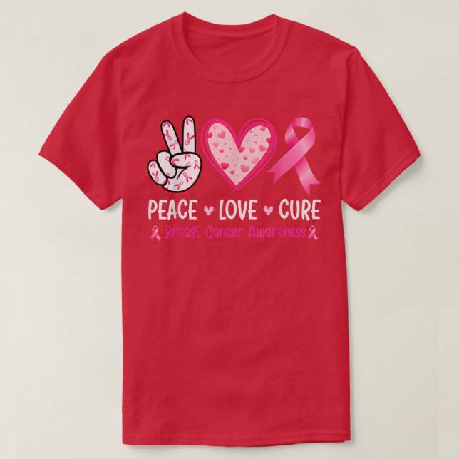 Camiseta Mulheres Paz Amor Curto Cancer Sensibilização Fig (Frente do Design)