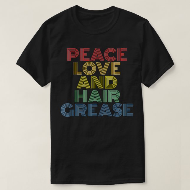 Camiseta Mulheres Paz Amor E Cabelo Grease Engraçada VNeck (Frente do Design)