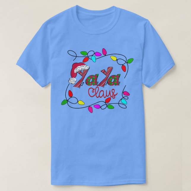 Camiseta Mulheres Personalizadas Natal Yaya Claus Xmas Ligh (Frente do Design)