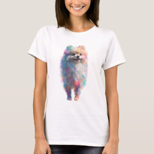 Camiseta Mulheres Pomerânia com Salpicos de Aquarela Colori