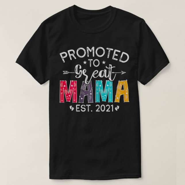 Camiseta Mulheres Promovidas À Mamã 2021 Pela Primeira Vez  (Frente do Design)