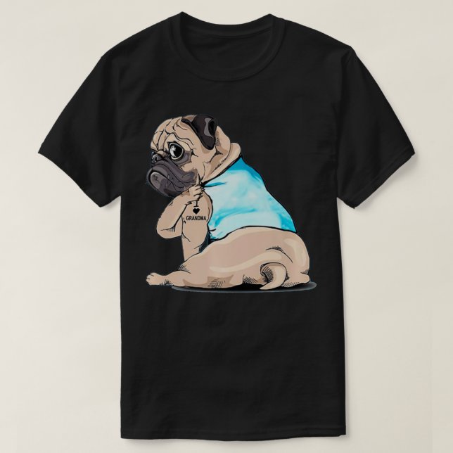 Camiseta Mulheres Pug Dog Tattoo Ama Vovó (Frente do Design)