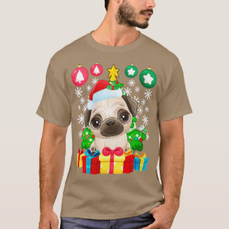 Camiseta Mulheres Pug Ornamento de Árvore de Natal Xmas Cac