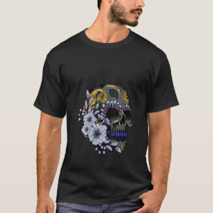 Camiseta Mulheres Purple Floral Black Sugar Dia Do Crânio