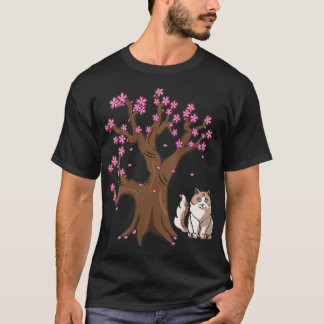 Camiseta Mulheres Ragdoll Cat Mãe Cereja Japonesa Flor