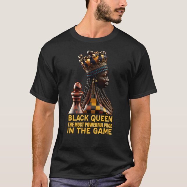 Camiseta Mulheres Rainha Negra Mais Poderosa Ame Xadrez Afr (Frente)