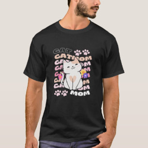 Camiseta Mulheres Retraindo Cat Mãe Texto De Groovy Coração