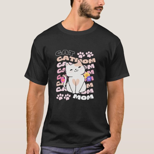 Camiseta Mulheres Retraindo Cat Mãe Texto De Groovy Coração (Frente)
