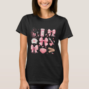 Camiseta Mulheres Retro Enfermeira Rosa Coquette Arco Rosa