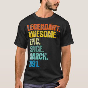 Camiseta Mulheres Retro Legendário Desde Março De 1991 T 30