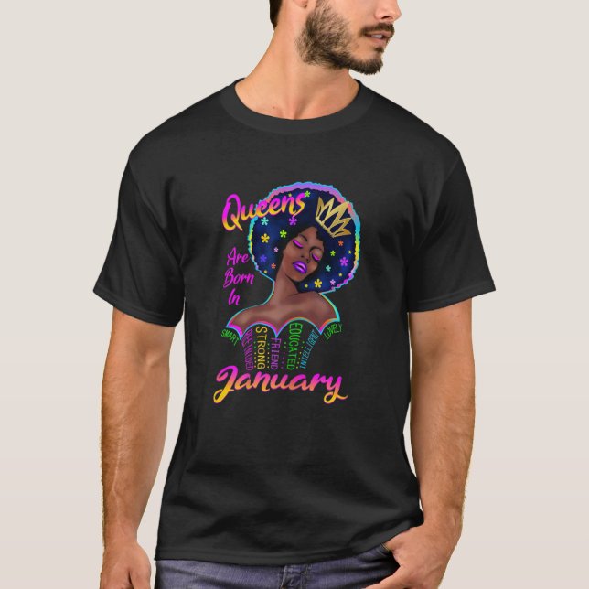 Camiseta Mulheres Retro Queens São Nasceres Em Janeiro Aniv (Frente)