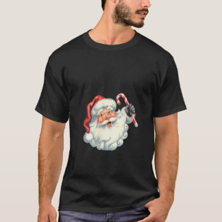 Camiseta Mulheres Retro Vintage Papai Noel Com Cana de Açúc