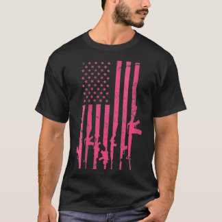 Camiseta Mulheres Rosa Pro Gun EUA Bandeira Mulheres Engraç