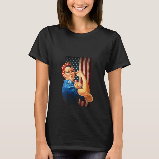 Camiseta Mulheres Rosie, o Ribeirão e a bandeira americana  (Frente)