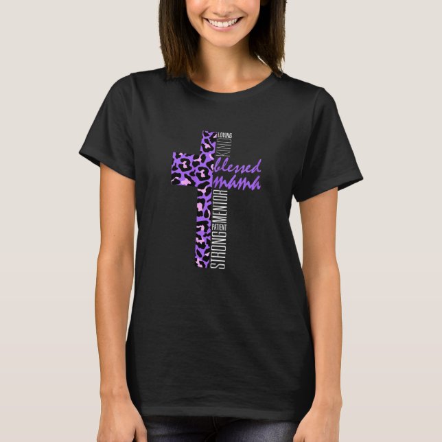 Camiseta Mulheres Roxo Abençoada Mama Cheetah Impressão Chr (Frente)