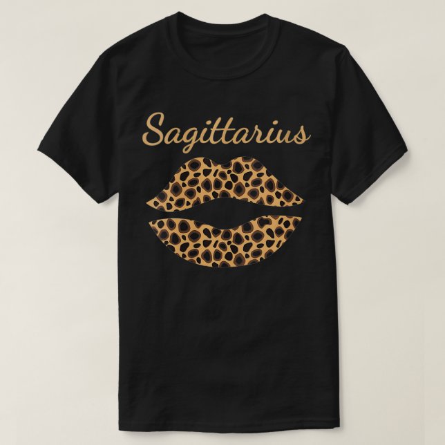 Camiseta Mulheres Sagittarius Leopard Lábios Rainha Zodiac  (Frente do Design)