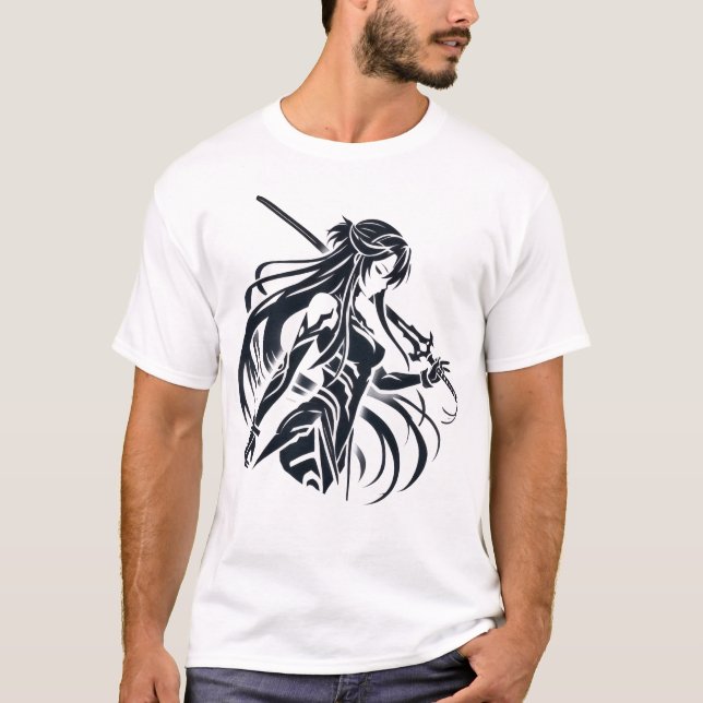 Camiseta Mulheres Samurai Anime 1x0001 Imagem Preto Branco (Frente)