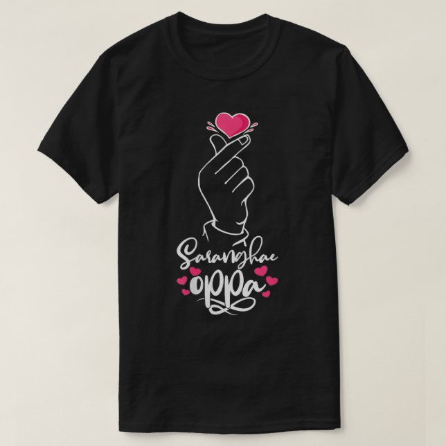 Camiseta Mulheres Saranghae Oppa - Sinal Coração Coreano KP (Frente do Design)