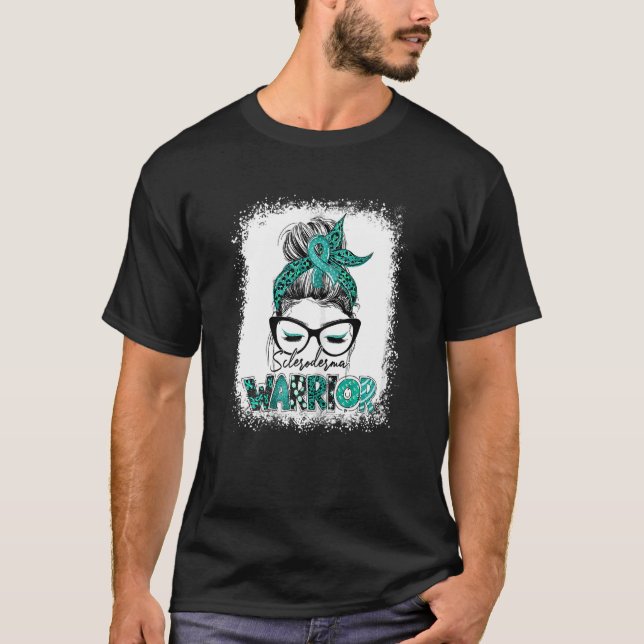 Camiseta Mulheres Scleroderma Warrior Messy Bun Leopard Ble (Frente)