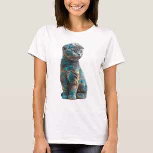 Camiseta Mulheres Scottish Fold Pintadas de Azul-petróleo e