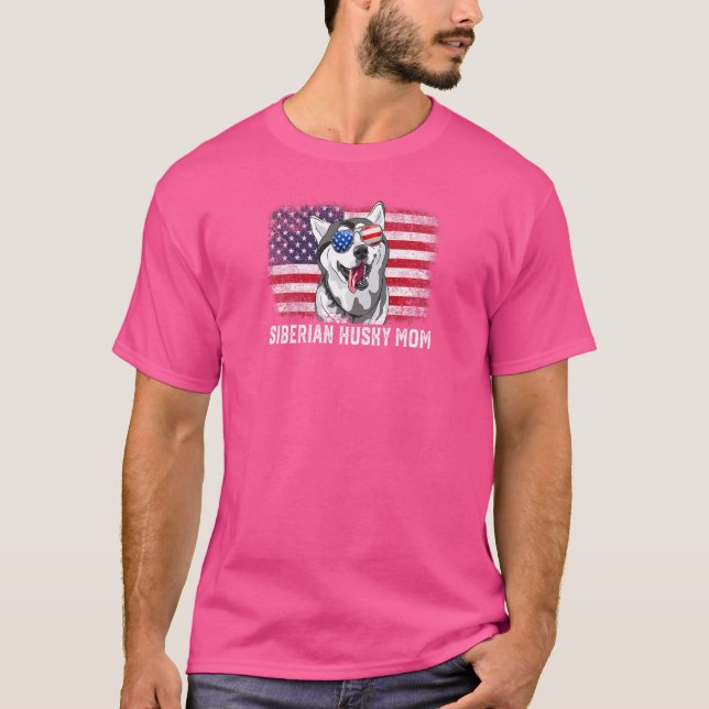 Camiseta Mulheres Siberianas Husky Mãe-Americana Bandeira M (Frente)