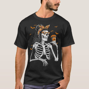 Camiseta Mulheres Skeleton Bebendo Halloween Meninas de Fig