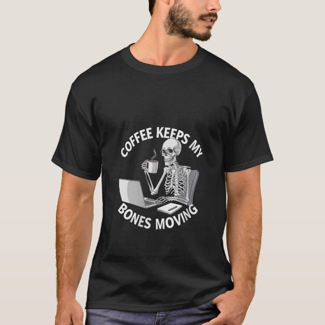 Camiseta Mulheres Skeleton Café Funny V Pescoço (Frente)