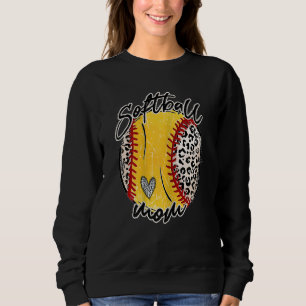 Camiseta Mulheres Softball Mãe Coração Leopardo Mama Softba