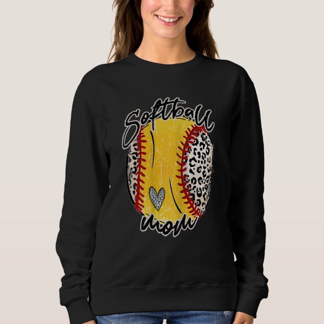 Camiseta Mulheres Softball Mãe Coração Leopardo Mama Softba (Frente)