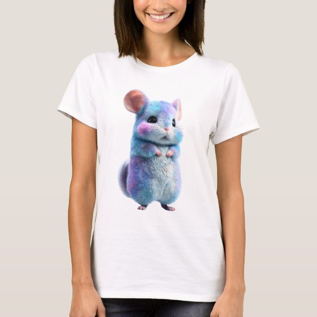 Camiseta Mulheres Sonho de Chinchila de Algodão Doce Pastel (Frente)