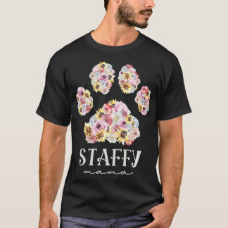 Camiseta Mulheres Staffy Mama Floral Dog Paw Staffordshire