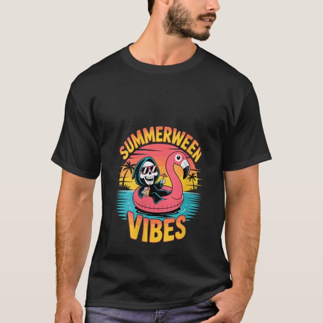 Camiseta Mulheres Summerentre Vibes Skeleton Flamingo Float (Frente)