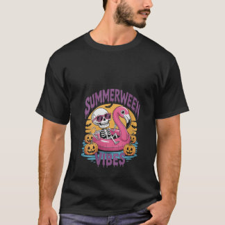 Camiseta Mulheres Summerentre Vibes Skeleton Flamingo Spook