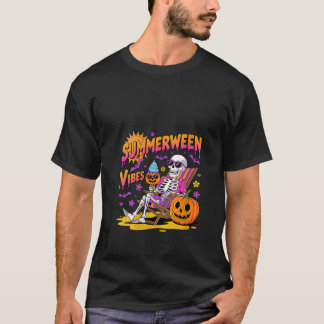 Camiseta Mulheres Summerentre Vibes Skeleton Pumpkin Spooky