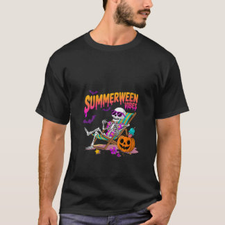 Camiseta Mulheres Summerentre Vibes Skeleton Pumpkin Spooky