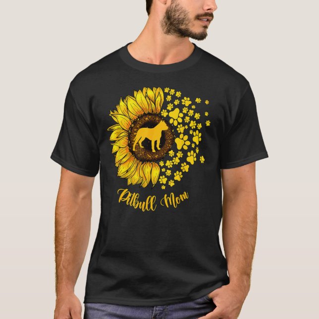 Camiseta Mulheres Sunflower Pitbull Mamãe Cachorro (Frente)
