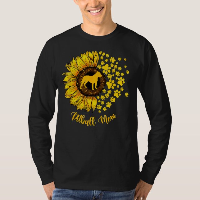 Camiseta Mulheres Sunflower Pitbull Mamãe Cachorro 438 (Frente)